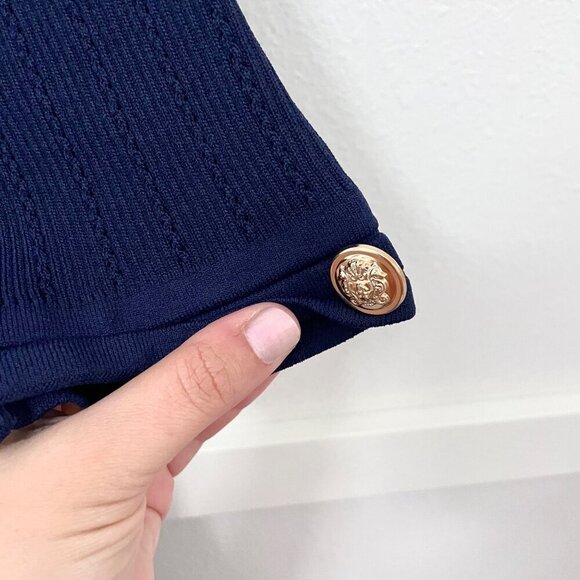 Zara Knit Navy Blue Mini Dress with Gold Buttons Size L - Picture 8 of 9